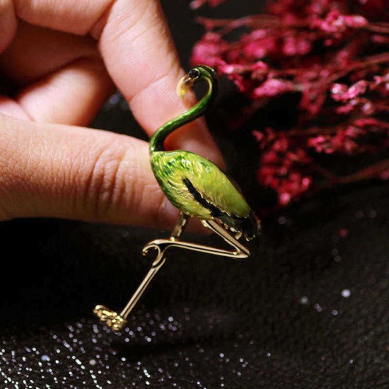 Trendy 24K Gold Colorful Enamel Flamingo Bird Brooch Pins Gift for Women Men