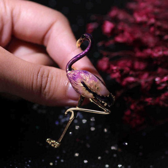 Trendy 24K Gold Colorful Enamel Flamingo Bird Brooch Pins Gift for Women Men