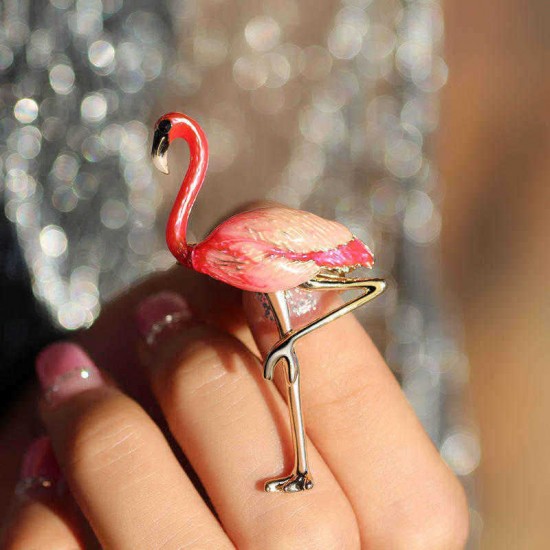 Trendy 24K Gold Colorful Enamel Flamingo Bird Brooch Pins Gift for Women Men