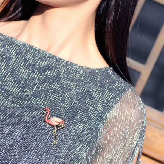 Trendy 24K Gold Colorful Enamel Flamingo Bird Brooch Pins Gift for Women Men