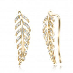 Trendy 925 Silver Inlay Zircon Crystal Elegant Leaf  Earring Jewelry for Women