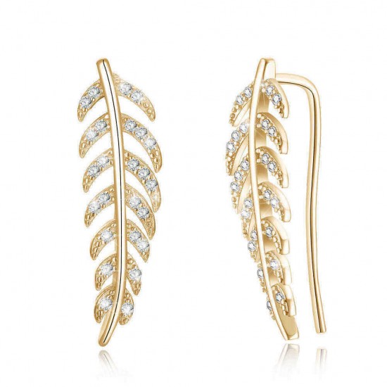 Trendy 925 Silver Inlay Zircon Crystal Elegant Leaf  Earring Jewelry for Women