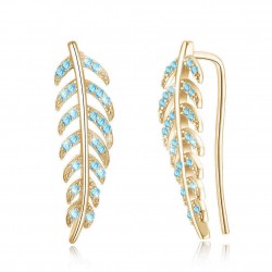 Trendy 925 Silver Inlay Zircon Crystal Elegant Leaf  Earring Jewelry for Women