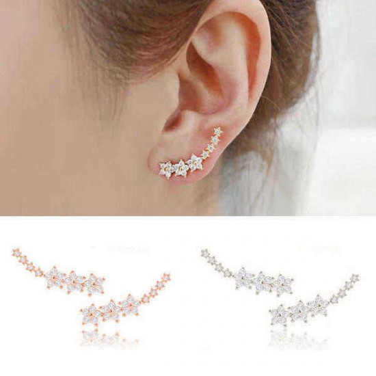 Trendy 925 Silver Needle Star Inlay Zircon Crystal Stud Earrings Jewelry for Women