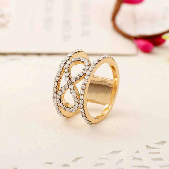 Trendy Alloy Rhinestone Rings Gold Color Infinity Finger Ring for Women