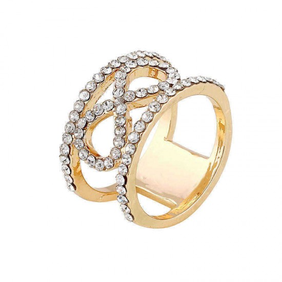 Trendy Alloy Rhinestone Rings Gold Color Infinity Finger Ring for Women