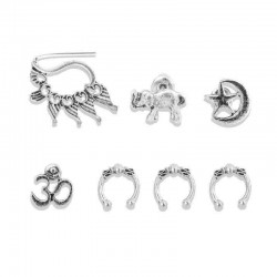 Trendy Antique Silver Earring Set Punk Elephant Star Moon Ear Clip Gift for Women Girl