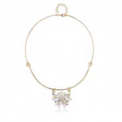 Trendy Balancing Style Dangle Crystal Flower Delicate Pandent Rhinestone Gold Necklace for Women