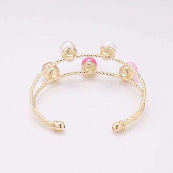 Trendy Balancing Style Double Layer Pearl Bracelet Simple Alloy Rainbow Pearl Bracelets for Women