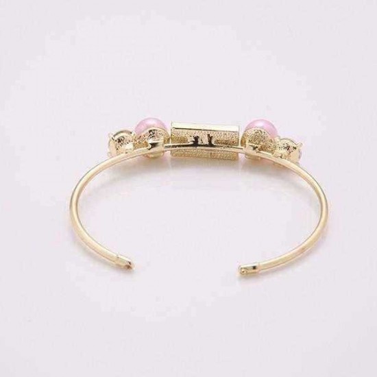 Trendy Balancing Style Geometric Bracelet Rhinestone Artificial Pink Pearl Bracelet for Women