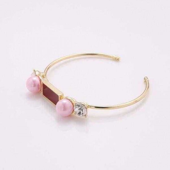 Trendy Balancing Style Geometric Bracelet Rhinestone Artificial Pink Pearl Bracelet for Women