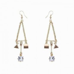 Trendy Balancing Style Gold Square Triangle Dangle Tassel Rhinestone Earrings Gift for Women