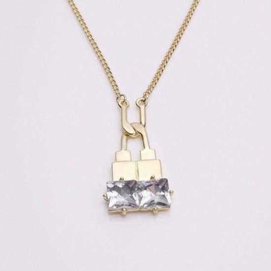 Trendy Balancing Style Pandent Alloy U-shaped Lock Rhinestone Necklace Gift for Women