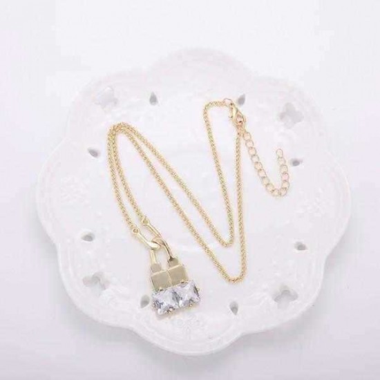 Trendy Balancing Style Pandent Alloy U-shaped Lock Rhinestone Necklace Gift for Women