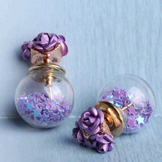 Trendy Colorful Glass Ball Stars Ear Stud Flower Earrings