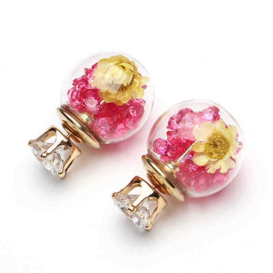 Trendy Colorful Rhinestone Glass Ball Flower Round Earrings Gift for Women