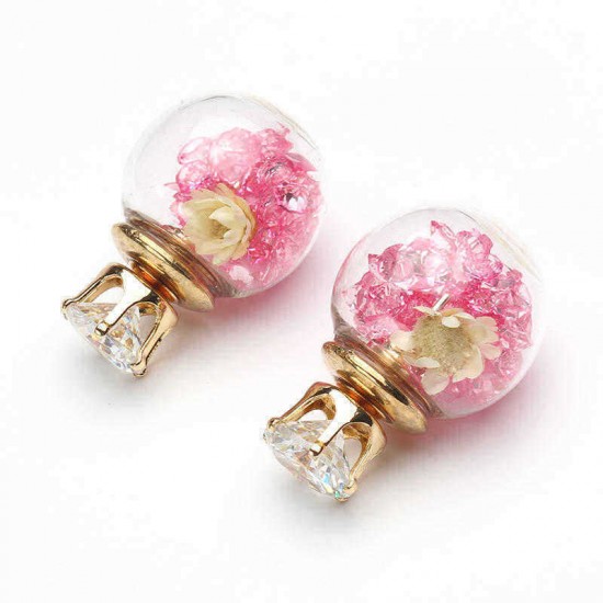 Trendy Colorful Rhinestone Glass Ball Flower Round Earrings Gift for Women