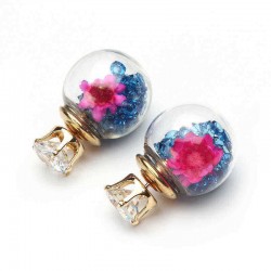 Trendy Colorful Rhinestone Glass Ball Flower Round Earrings Gift for Women