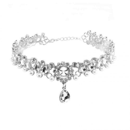 Trendy Crystal Drop Artificial Pearl Choker Women Necklace