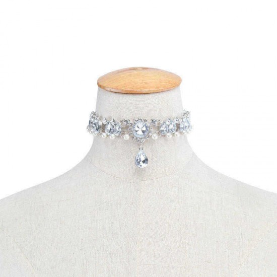 Trendy Crystal Drop Artificial Pearl Choker Women Necklace