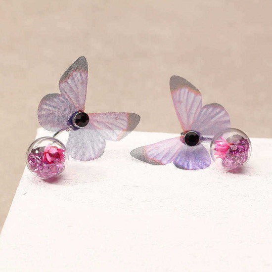 Trendy Crystal Glass Ball Flower Butterfly Fabric Earrings for Women