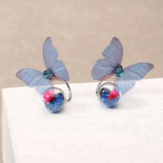 Trendy Crystal Glass Ball Flower Butterfly Fabric Earrings for Women