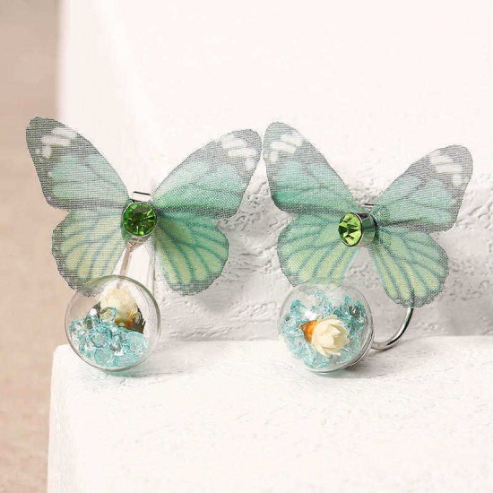 Trendy Crystal Glass Ball Flower Butterfly Fabric Earrings for Women