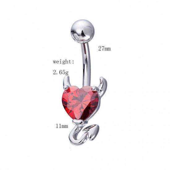 Trendy Dazzling Heart Zirconia Devil Style Belly Button Ring Piercing Navel Ring Women Body Jewelry