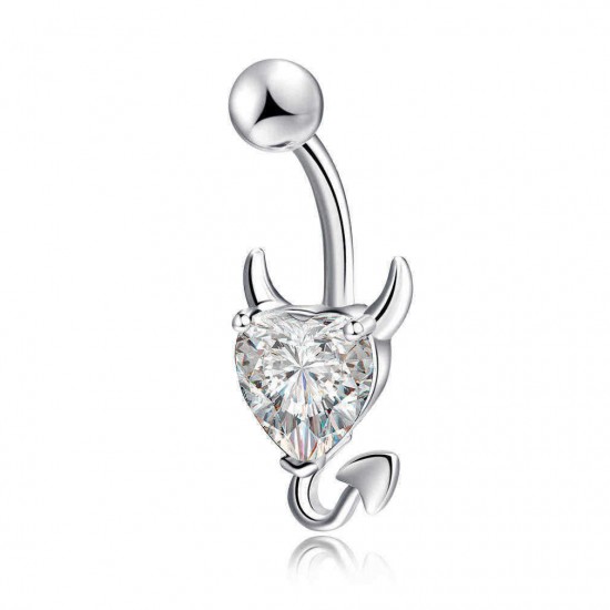 Trendy Dazzling Heart Zirconia Devil Style Belly Button Ring Piercing Navel Ring Women Body Jewelry