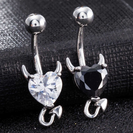 Trendy Dazzling Heart Zirconia Devil Style Belly Button Ring Piercing Navel Ring Women Body Jewelry