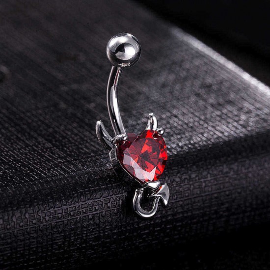 Trendy Dazzling Heart Zirconia Devil Style Belly Button Ring Piercing Navel Ring Women Body Jewelry