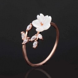 Trendy Delicate Zirconia Crystal Ring Leaf Shell Flower Rose Gold Open-end Rings for Women Girl