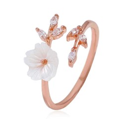 Trendy Delicate Zirconia Crystal Ring Leaf Shell Flower Rose Gold Open-end Rings for Women Girl