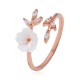 Trendy Delicate Zirconia Crystal Ring Leaf Shell Flower Rose Gold Open-end Rings for Women Girl