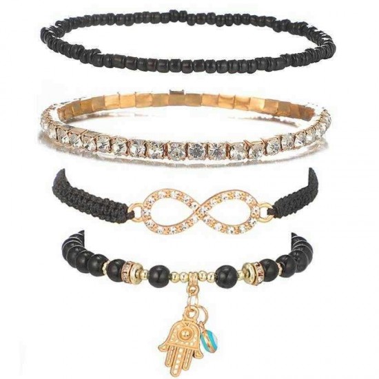 Trendy Diamond Woven Bracelet Metal Gold Head Multi-Layer Bracelet For Women