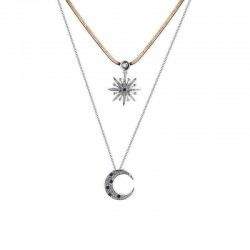 Trendy Double Layer Rhinestone Inlay Star Moon Pendant Necklace Best Gift for Women