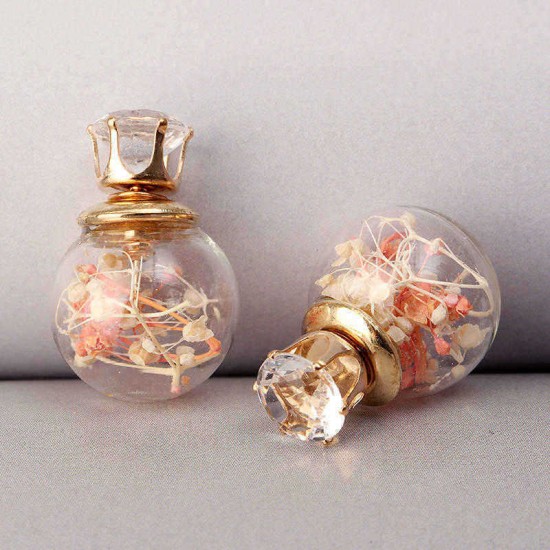 Trendy Ear Stud Double Color Baby's Breath Glass Ball Flower Earrings