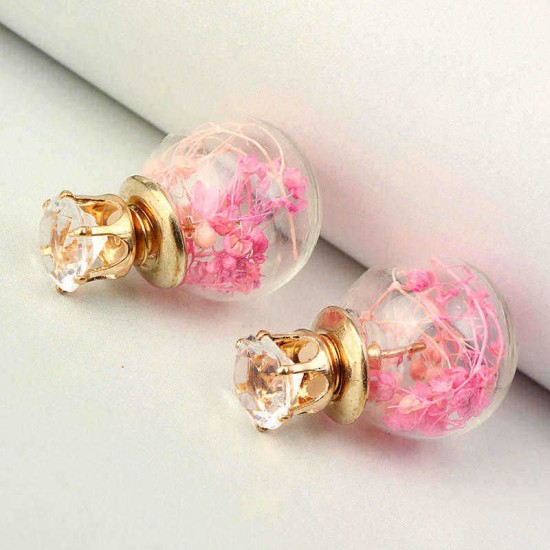 Trendy Ear Stud Double Color Baby's Breath Glass Ball Flower Earrings