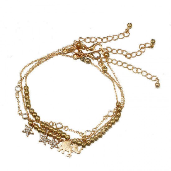 Trendy Elephant Anklet Alloy Beads Diamond Anklet Star Anklet Three-layer Female Anklet