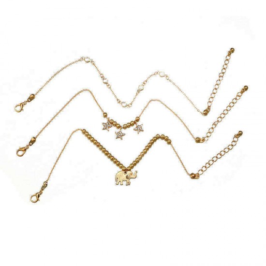 Trendy Elephant Anklet Alloy Beads Diamond Anklet Star Anklet Three-layer Female Anklet