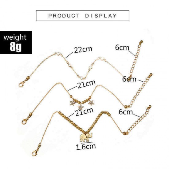 Trendy Elephant Anklet Alloy Beads Diamond Anklet Star Anklet Three-layer Female Anklet