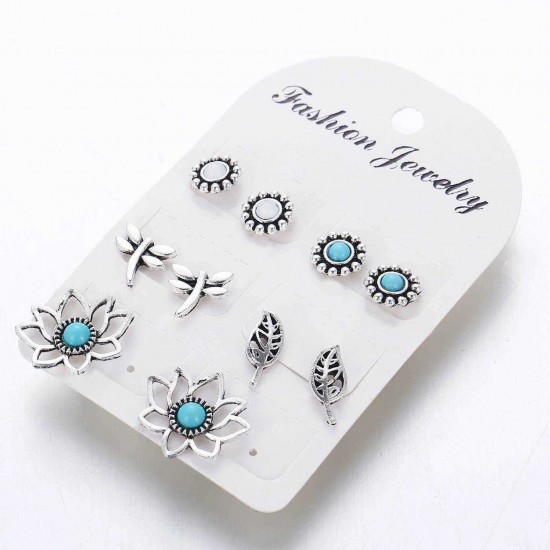 Trendy Eucalyptus Leaves Earring Set 5 Pairs Ear Stub Earring For Women Jewelry