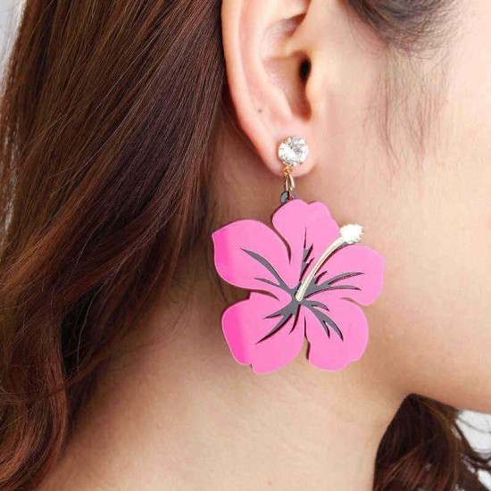 Trendy Exaggerated Style Rose Red Blue Flower Rhinestone Women Earrings