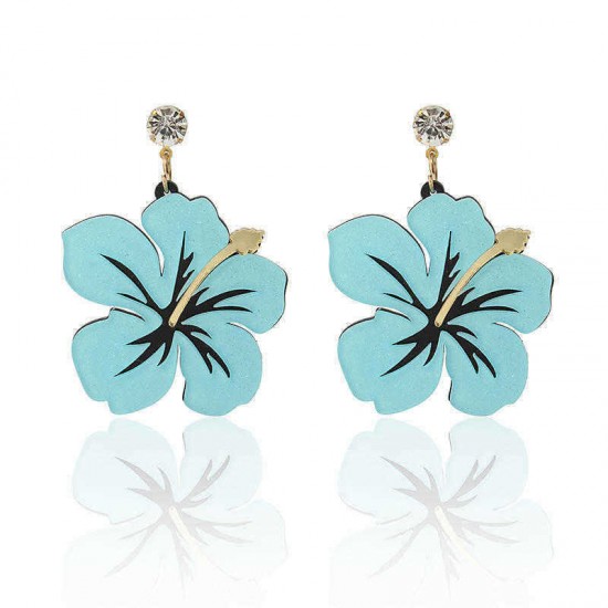 Trendy Exaggerated Style Rose Red Blue Flower Rhinestone Women Earrings