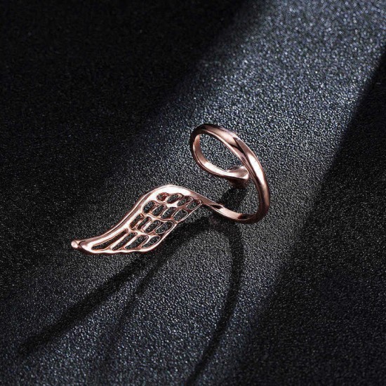 Trendy Finger Ring Rose Gold Plated Angel Wing Inlay Zircon Women Jewelry Anallergic