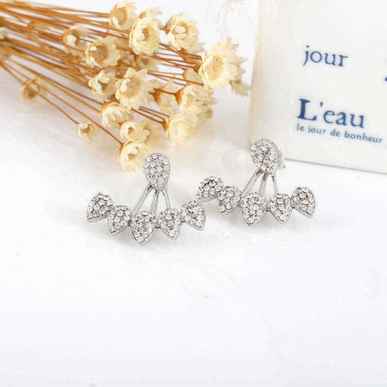 Trendy Flower Earrings Gold Silver Full Rhinestones Ear Stud Gift for Women