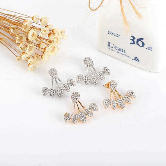 Trendy Flower Earrings Gold Silver Full Rhinestones Ear Stud Gift for Women