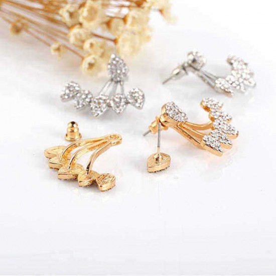 Trendy Flower Earrings Gold Silver Full Rhinestones Ear Stud Gift for Women