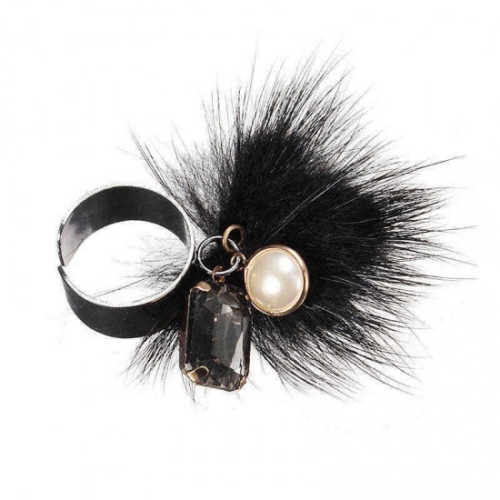 Trendy Fuzzy Ball Rhinestone Elastic Bracelets Finger Rings