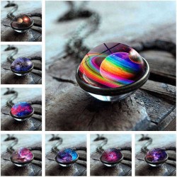 Trendy Geometric Double-sided Glass Ball Necklace Solar System Universe Starry Pendant Necklace